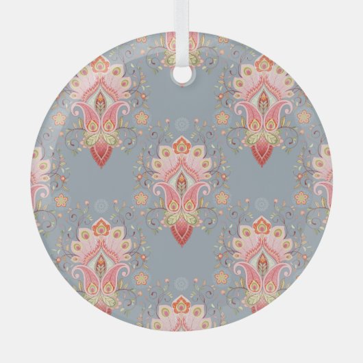 Oosterse Paisley Peacock Feather Achtergrond Glas Ornament (Voorkant)