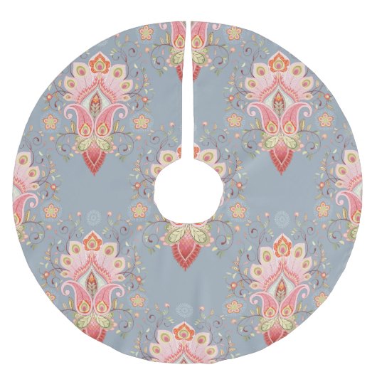 Oosterse Paisley Peacock Feather Achtergrond Kerstboom Rok (Voorkant)