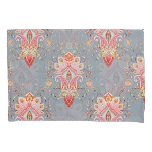 Oosterse Paisley Peacock Feather Achtergrond Kussensloop (Voorkant)