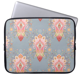 Oosterse Paisley Peacock Feather Achtergrond Laptop Sleeve