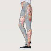 Oosterse Paisley Peacock Feather Achtergrond Leggings (Links)