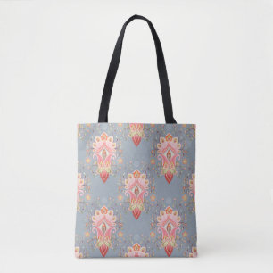 Oosterse Paisley Peacock Feather Achtergrond Tote Bag