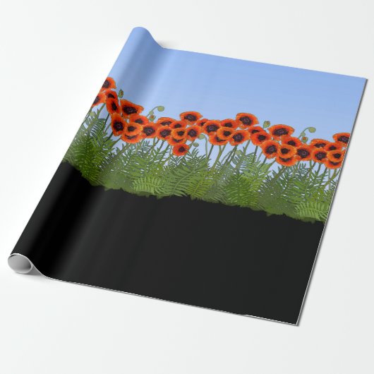 Oosterse papavertuin cadeaupapier (Uitgerold)