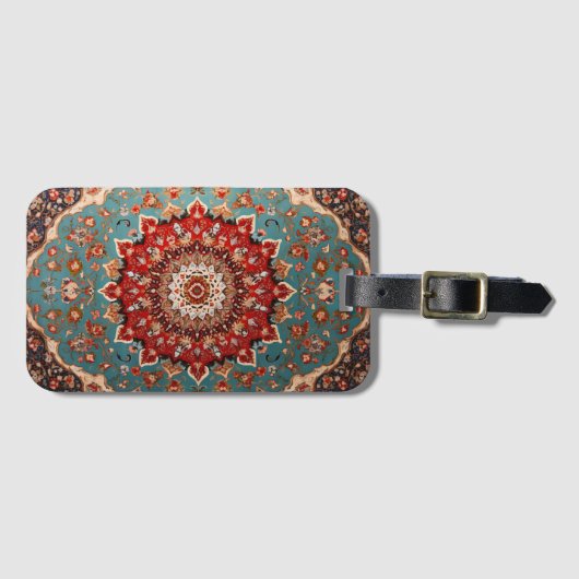 Oosterse Retro Perzische Patroon Rode Crème Blauw Bagagelabel (Voorkant (horizontaal))