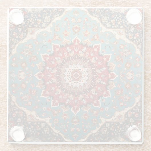 Oosterse Retro Perzische Patroon Rode Crème Blauw Glazen Onderzetter (Achterkant)