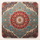 Oosterse Retro Perzische Patroon Rode Crème Blauw Kartonnen Onderzetters (Voorkant)