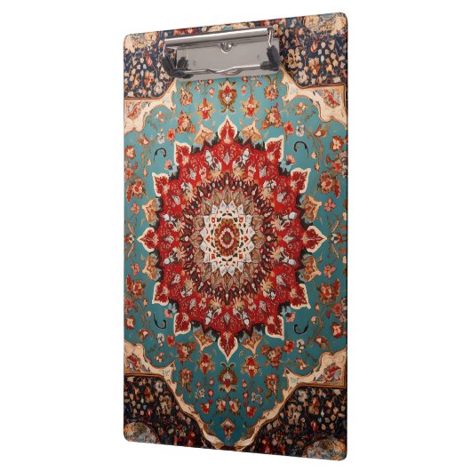 Oosterse Retro Perzische Patroon Rode Crème Blauw Klembord (Links)