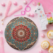 Oosterse Retro Perzische Patroon Rode Crème Blauw Papieren Bordje (Feest)