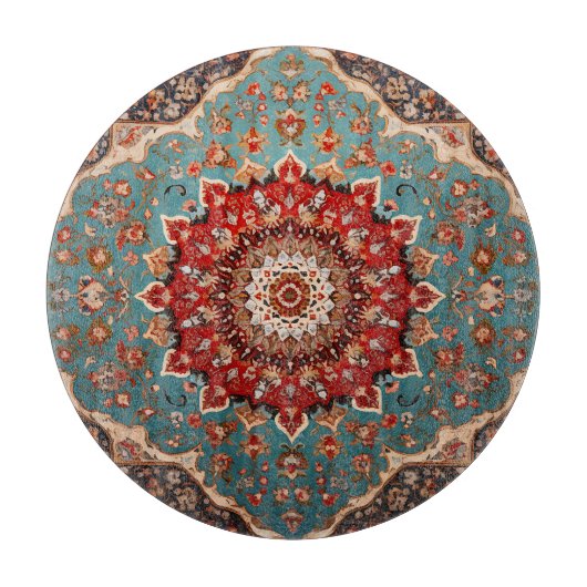 Oosterse Retro Perzische Patroon Rode Crème Blauw Snijplank (Voorkant)