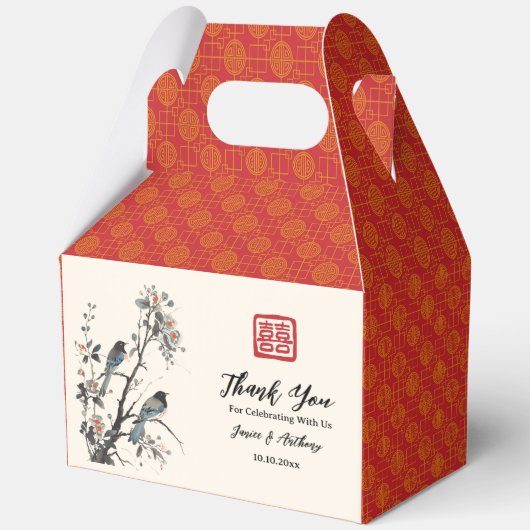 Oosterse rode bloem vogel Chinese bruiloft Bedankdoosjes (Voorkant)