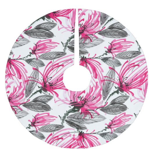 Oosterse rode bloem: Waterverf. Kerstboom Rok (Voorkant)