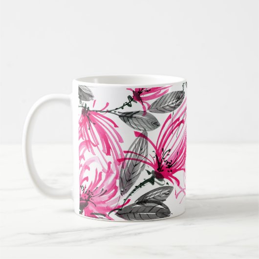 Oosterse rode bloem: Waterverf. Koffiemok (Links)