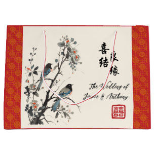 Oosterse rode bloemen vogels Chinese bruiloft Groot Cadeauzakje