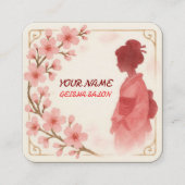 Oosterse schoonheid Geisha salon waterverf sakura  Vierkante Visitekaartje (Voorkant)