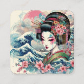 Oosterse schoonheid Geisha salon waterverf sakura  Vierkante Visitekaartje (Achterkant)