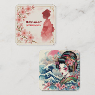 Oosterse schoonheid Geisha salon waterverf sakura Vierkante Visitekaartje