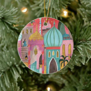 Oosterse stad religieus Kerstmis Keramisch Ornament