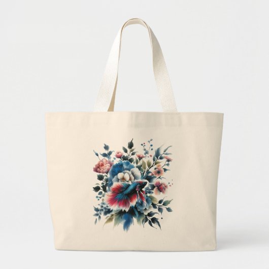 Oosterse stijl bloemen en beta vis ecobag grote tote bag (Voorkant)