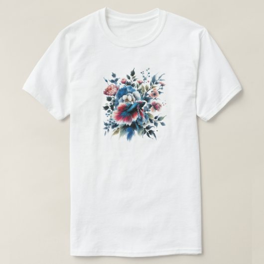 Oosterse stijl bloemen en beta vis t-shirt (Design voorkant)