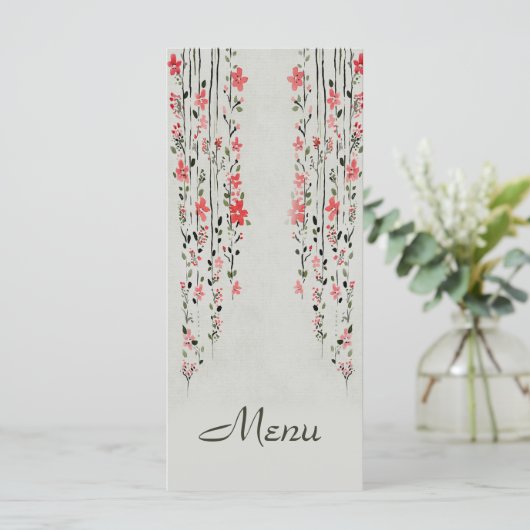 Oosterse stijl bloemen waterverf bruiloft menu (Staand voorkant)