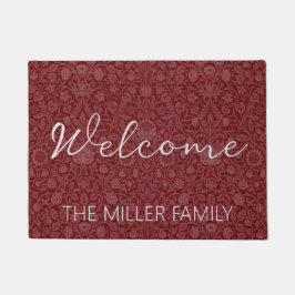 Oosterse stijl bloemenontwerp in donkerrood deurmat