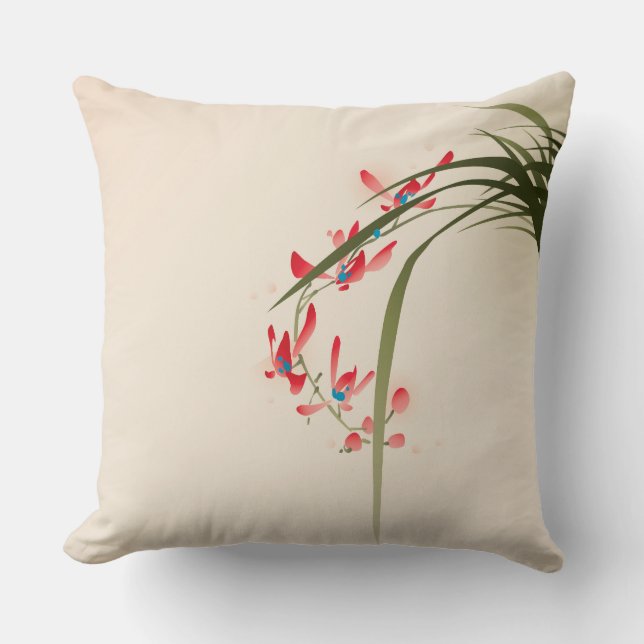 Oosterse stijl schilderij, rode orchidee bloem kussen (Voorkant)
