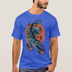 Oosterse tijger  zonsondergang retro rode cirkel k t-shirt