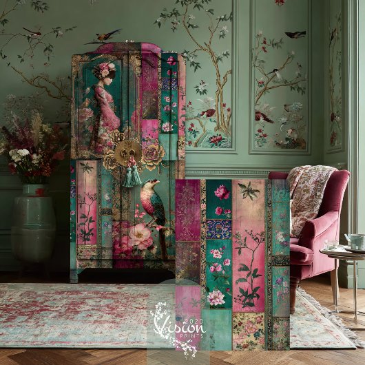 Oosterse Tuin, Chinoiserie, Patchwork Collage Tissuepapier