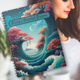 Oosterse Turquoise Golven Kersenbloesem Notitieboe Notitieboek