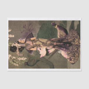 Oosterse vrouw fazant pioen portret tissuepapier