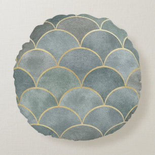 Oosterse Waterverf: Ornamentale luxe textuur. Rond Kussen