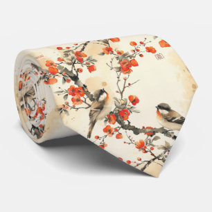Oosterse zangvogels en bloesem - Traditioneel Azia Stropdas