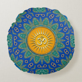 Oosterse Zon Koninklijk Blauw Teal OM Meditatie Rond Kussen