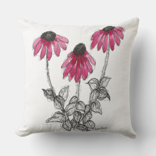 Oosterse zonnebloemen Aquarel en inkt Kussen