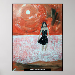 Oosterse zonsondergang schilderij van Alfred Fox Poster