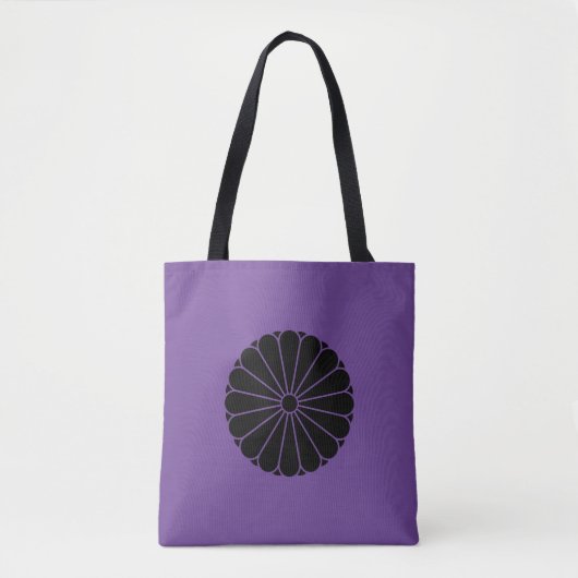 Oosterse Zwarte Kiku Chrysanthemum Mon Kamon Art Tote Bag (Voorkant)