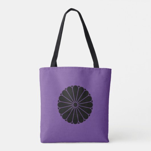 Oosterse Zwarte Kiku Chrysanthemum Mon Kamon Art Tote Bag (Achterkant)