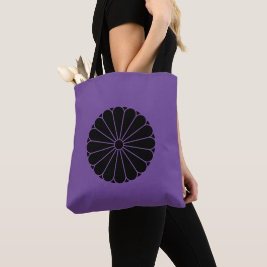 Oosterse Zwarte Kiku Chrysanthemum Mon Kamon Art Tote Bag (Dichtbij)