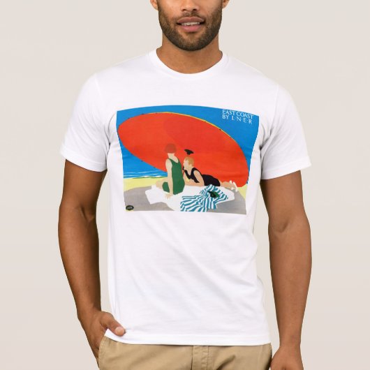 Oostkust bij LNER ~ Beach Umbrella T-shirt (Voorkant)