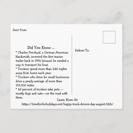 Op 12 augustus is het de Nationale Dag van de Vrac Briefkaart (Achterkant)