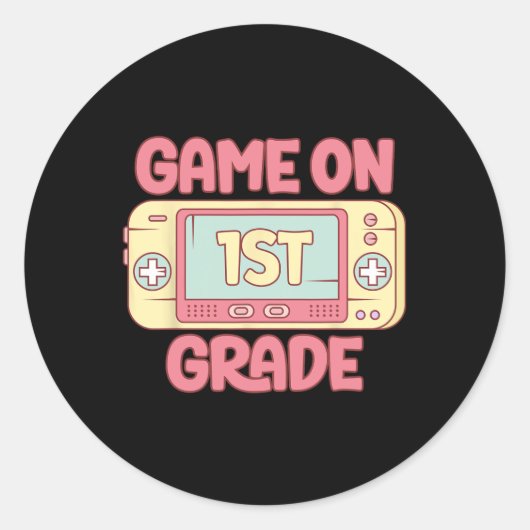 Op 1e klas Cool Videogame Terug naar School Kinder Ronde Sticker (Voorkant)