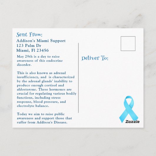 Op 29 mei is het Addison’s Disease Awareness Day Briefkaart (Achterkant)