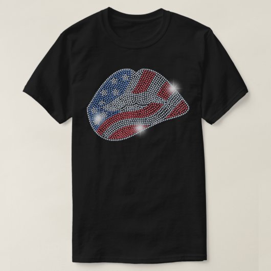 Op 4 juli 2010 LIPS Flag Bling Rhinestone Mannen T-shirt (Design voorkant)