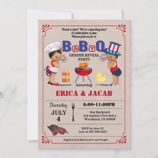 Op 4 juli 2010 zijn tweelingstellen BBQ-baby showe Kaart (Voorkant)