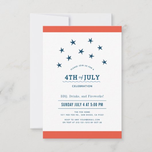 Op 4 juli is het Red & Blue Stars Party Kaart (Voorkant)