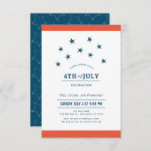 Op 4 juli is het Red & Blue Stars Party Kaart (Voorkant / Achterkant)