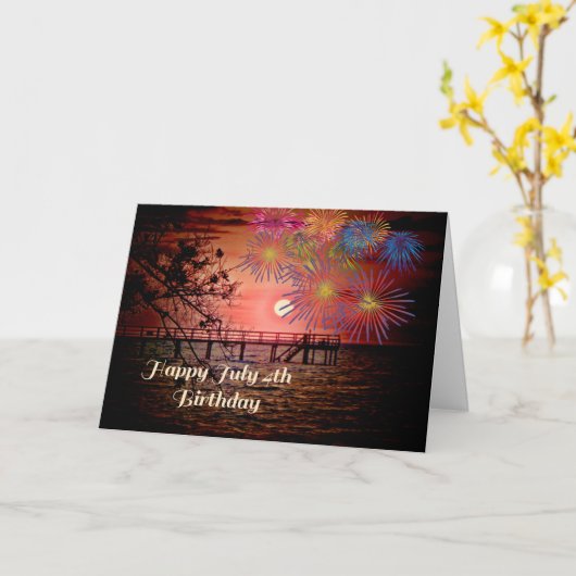 Op 4 juli Kaart op zaterdag met zonsondergang en v (Gele Bloem)