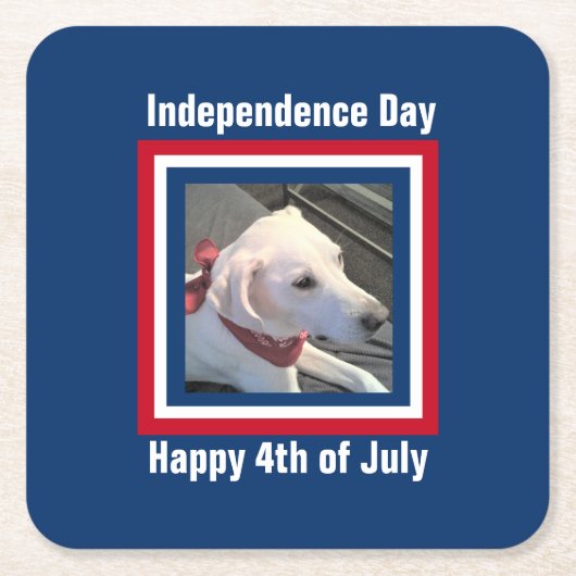 Op 4 juli rood, wit, blauw koehandel met scharretj kartonnen onderzetters (Voorkant)