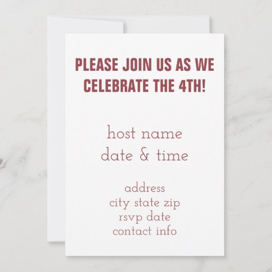 op 4 juli Uitnodigingen van de feestdag (Achterkant)