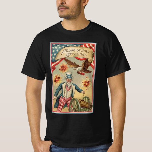 op 4 juli vuurwerk met oom Sam T-shirt (Voorkant)